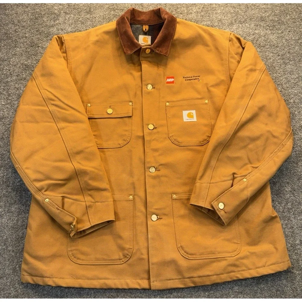 Vintage Carhartt C01 Chore Coat Mens 46 Brown AEP Union Made USA Blanket Lined